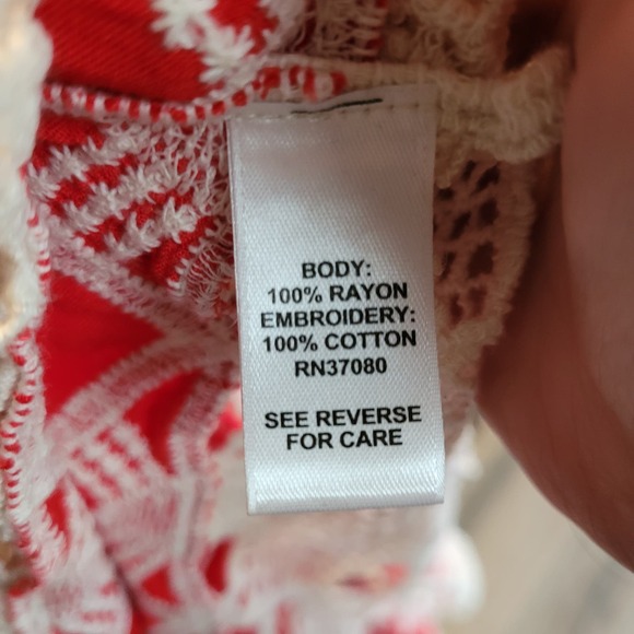 C Est. 1946 red boho fringe embroidered top women's medium beach cover - Picture 2 of 5